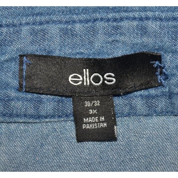 ELLOS Denim Tunic Top Oversized 3X 30/32 Button Front Shirt Side Slits Comfy - Picture 8 of 10